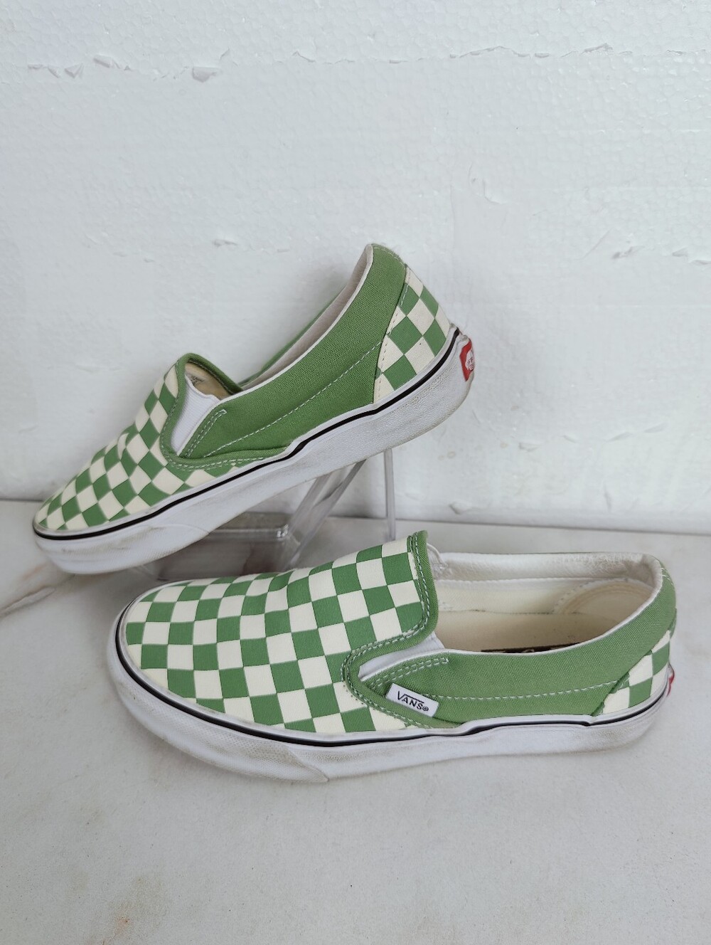 Vans Classic Checkerboard Slip On Sneakers, Green White, Sz 6(M) 7.5(W)